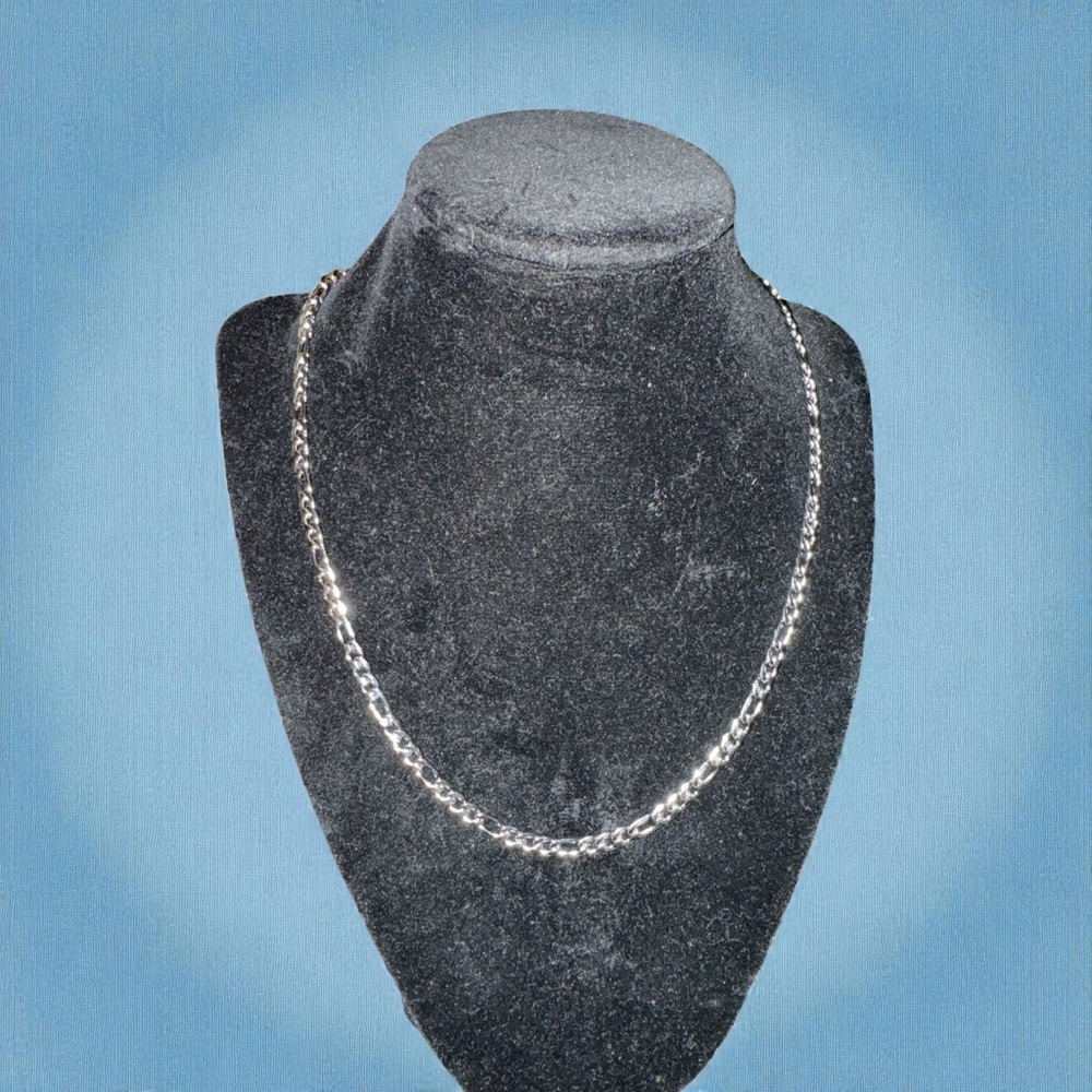 Figaro Silver Tone Chain Stainless Steel Necklace